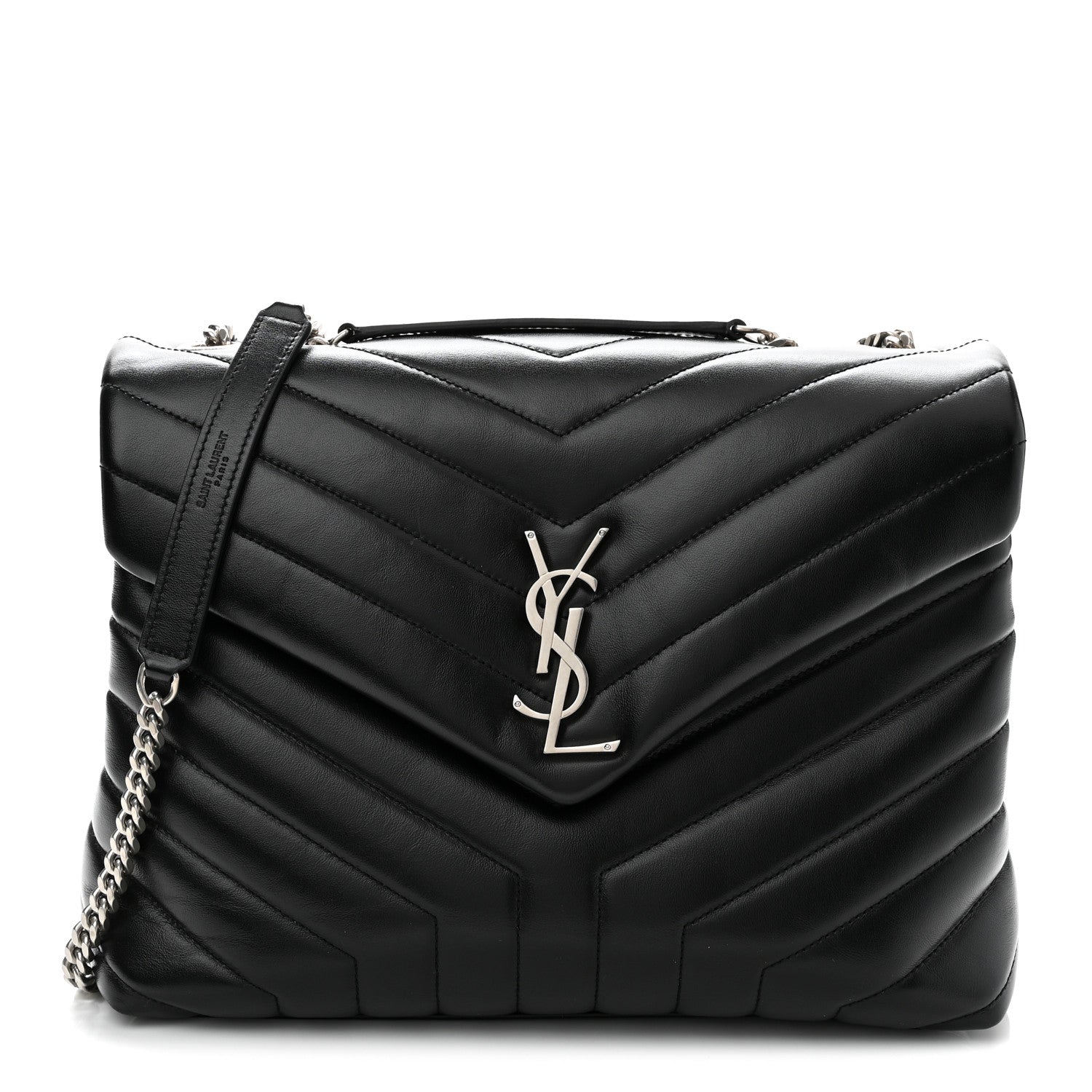 Calfskin Y Quilted Monogram Medium Loulou Chain Satchel Black