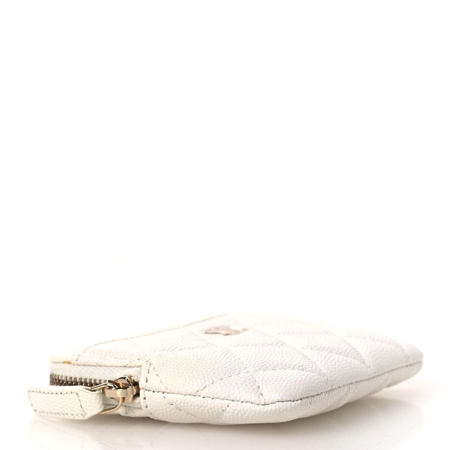 Caviar Quilted Zip Card Holder Wallet White