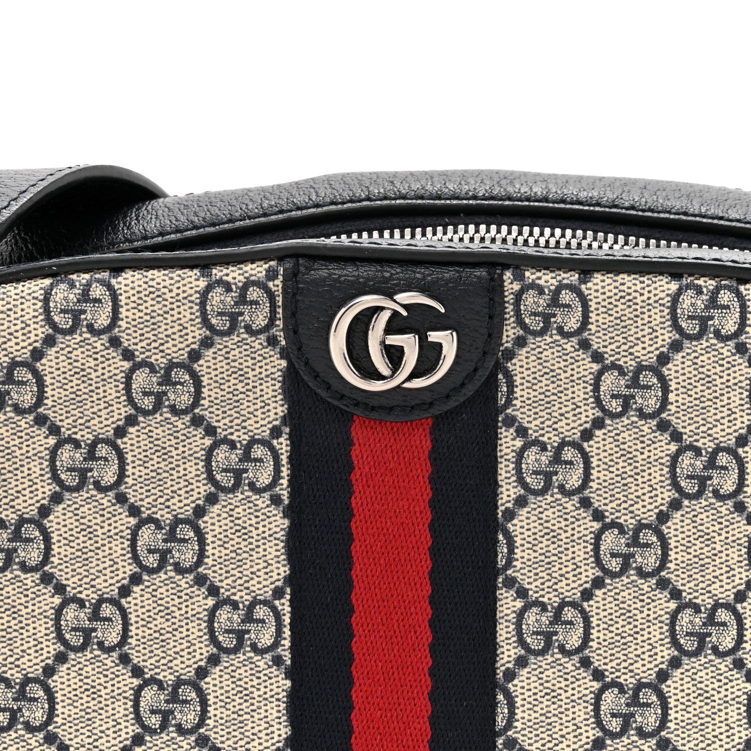 GG Supreme Monogram Textured Dollar Calfskin Web Small Ophidia Camera Bag Beige Blue