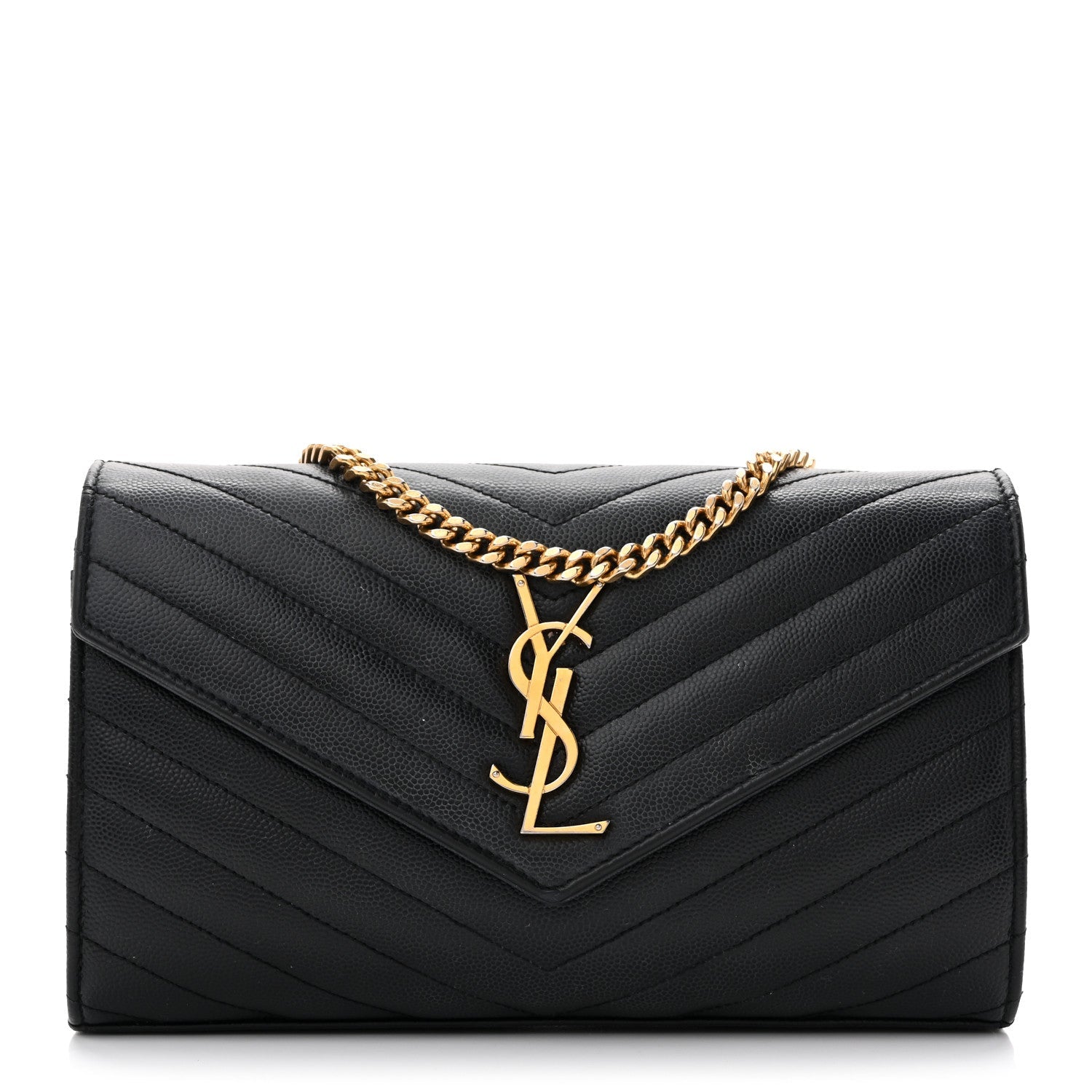 Grain De Poudre Matelasse Chevron Monogram Chain Wallet Black