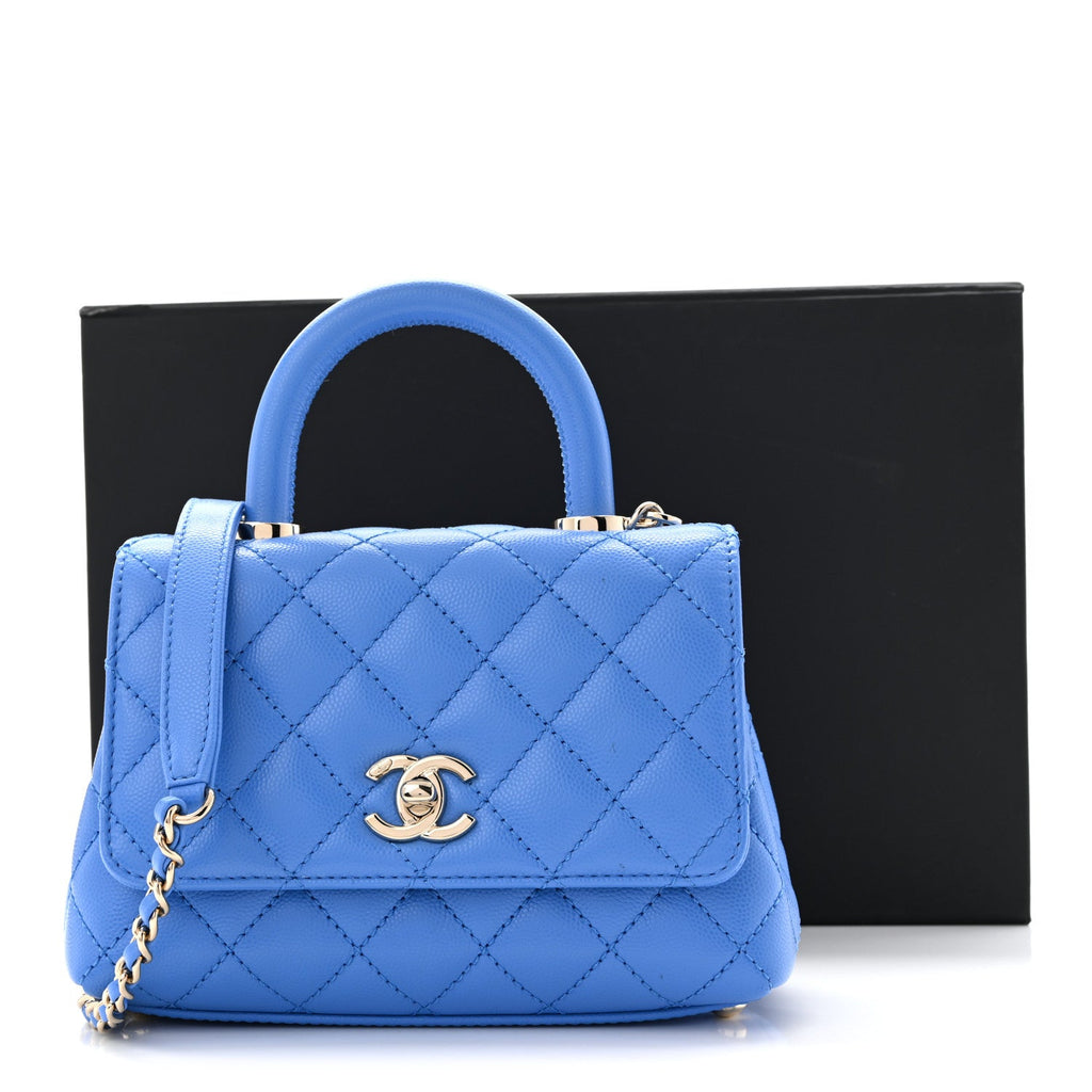 Caviar Quilted Extra Mini Coco Handle Flap Blue