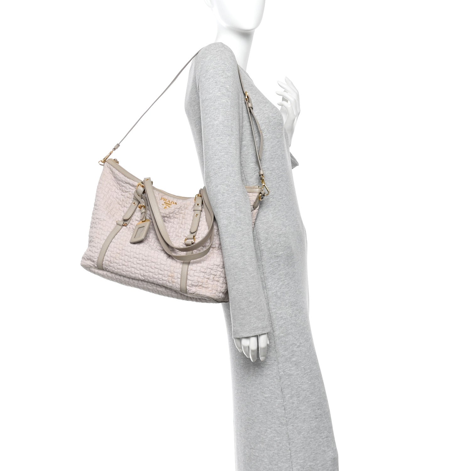 Quilted Nylon Saffiano Shopping Satchel Pomice