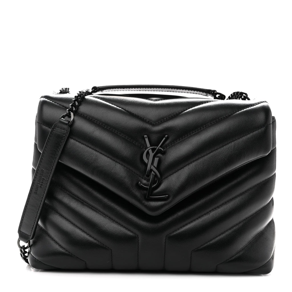 Calfskin Y Quilted Monogram Monochrome Small Loulou Chain Satchel Black