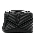 Calfskin Y Quilted Monogram Monochrome Small Loulou Chain Satchel Black