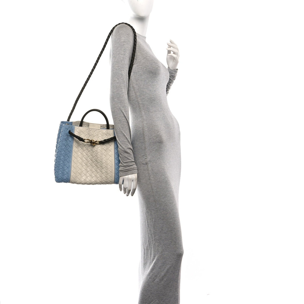 Nappa Intrecciato Medium Andiamo Shoulder Bag Sea Salt Ice Kaki