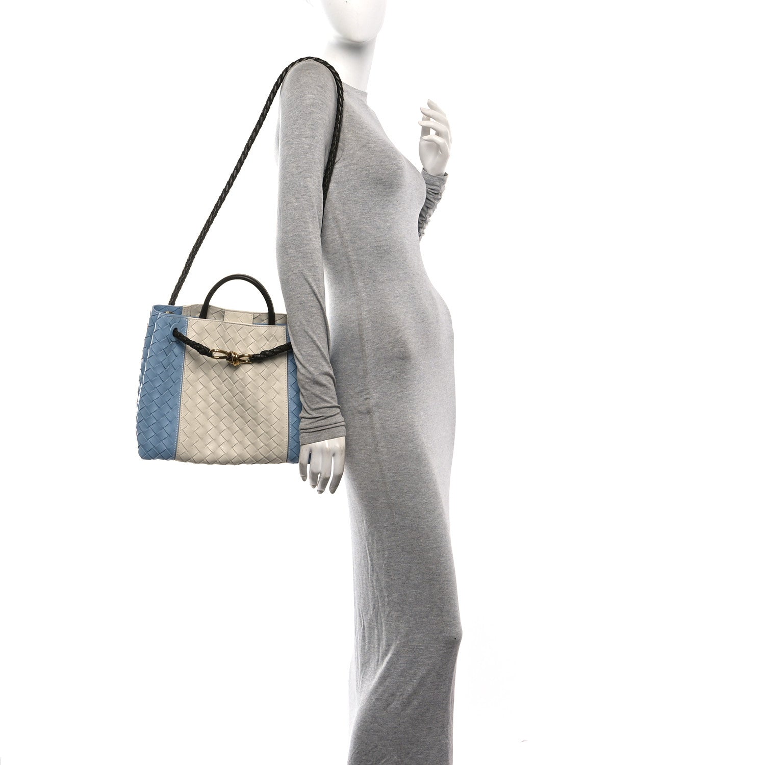 Nappa Intrecciato Medium Andiamo Shoulder Bag Sea Salt Ice Kaki