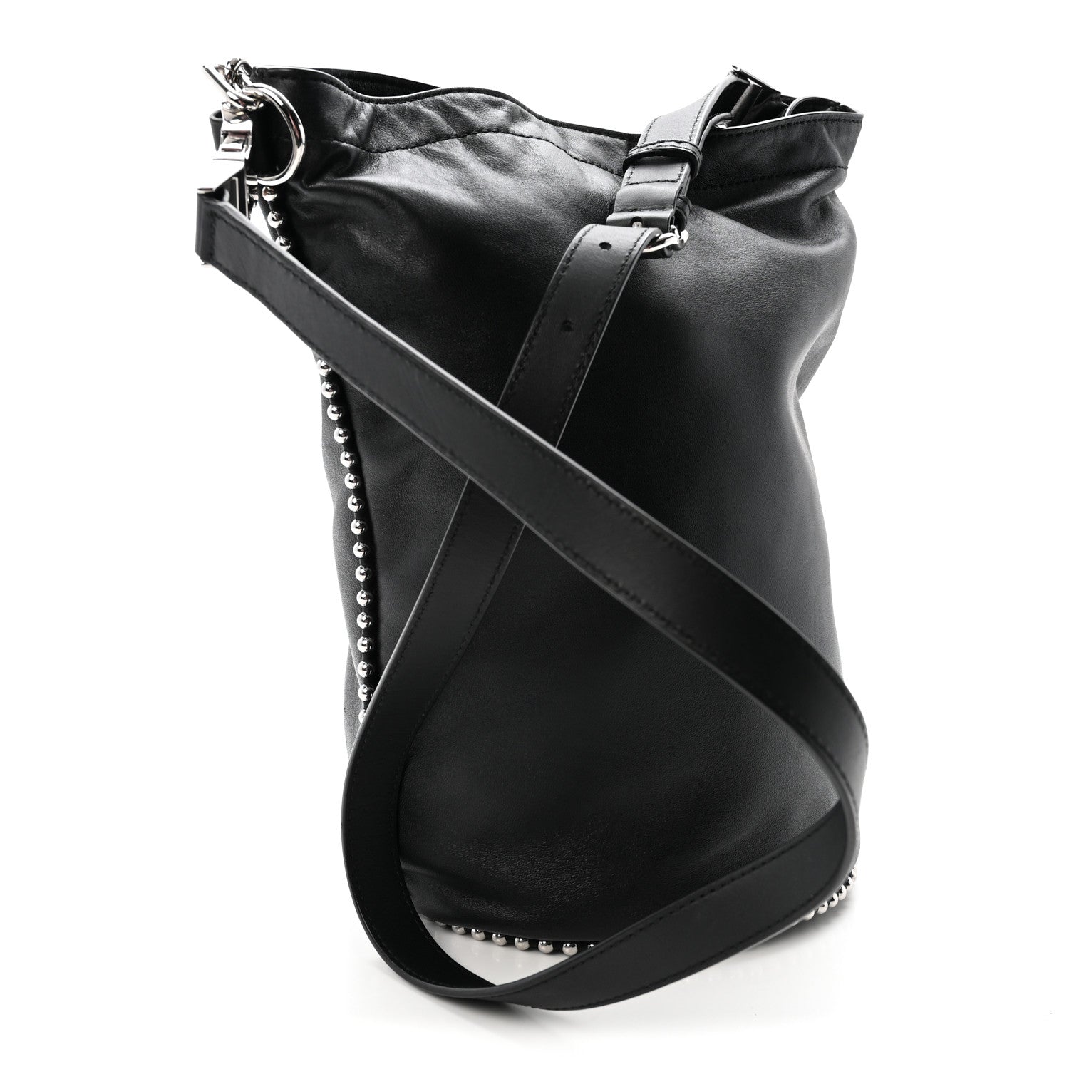 Lambskin Attica Chain Dry Sack Bucket Bag Black