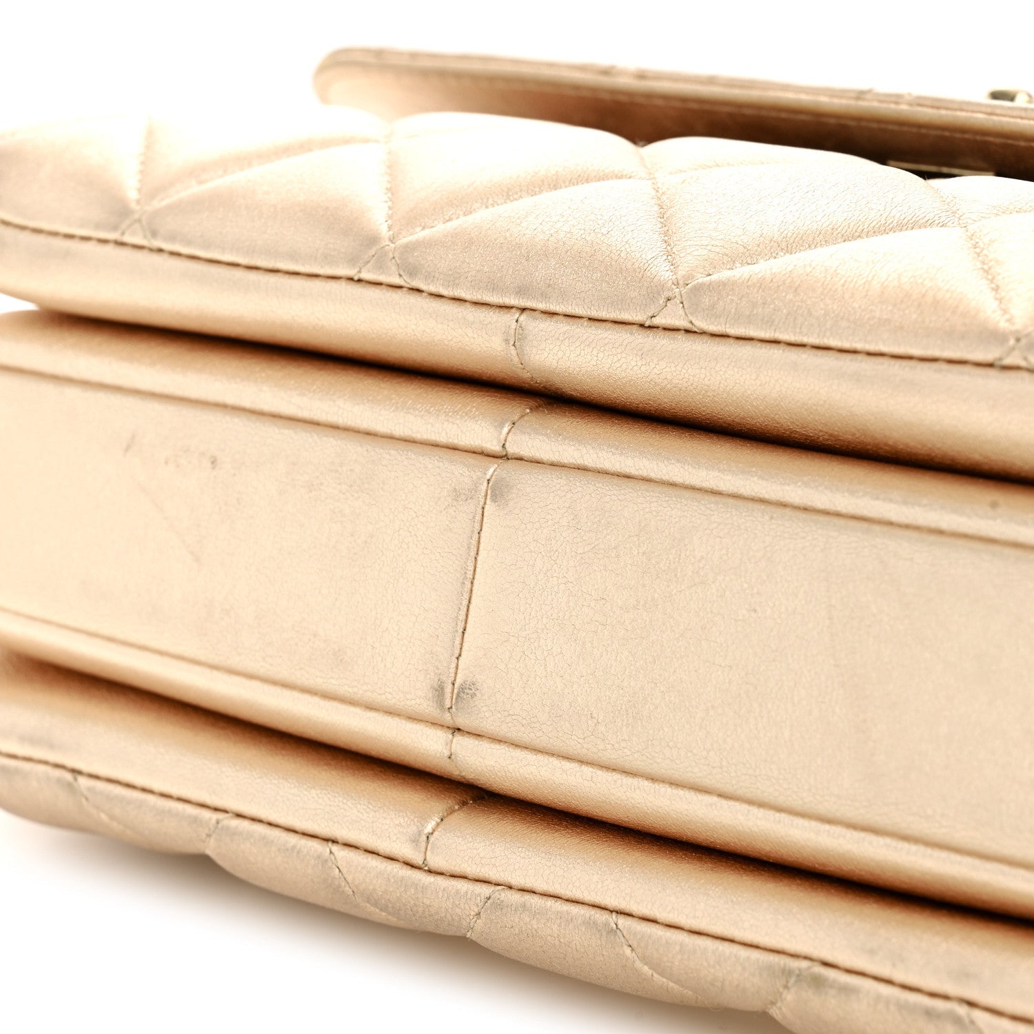 Metallic Lambskin Quilted Small Trendy CC Flap Dual Handle Bag Gold