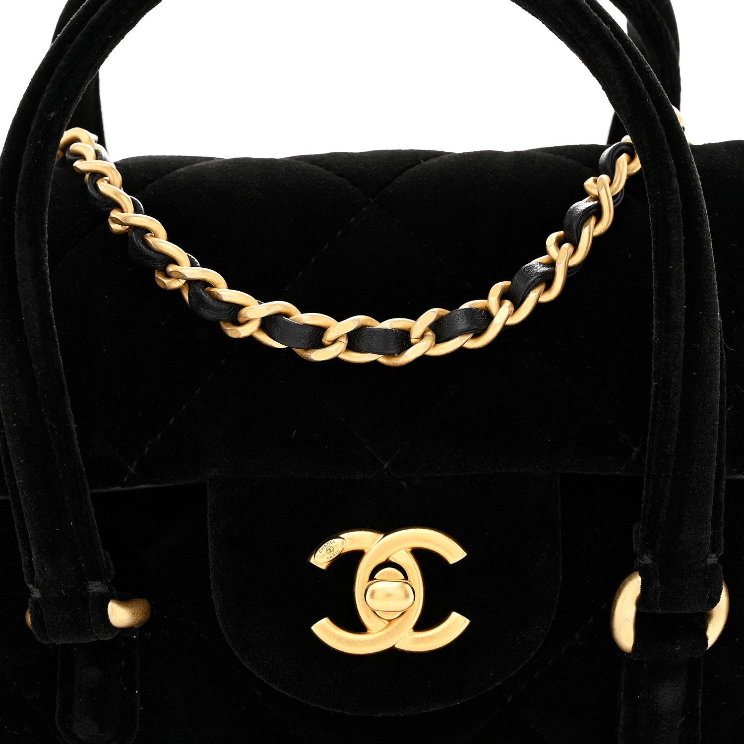 Velvet Quilted Mini Top Handle Flap Black