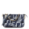 Fabric Jacquard Vitello Grace FF 1974 Baguette Pouch Blue