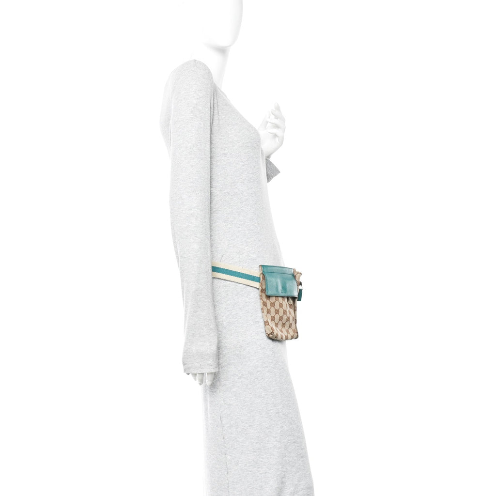 GG Monogram Web Double Pocket Belt Bag Turquoise