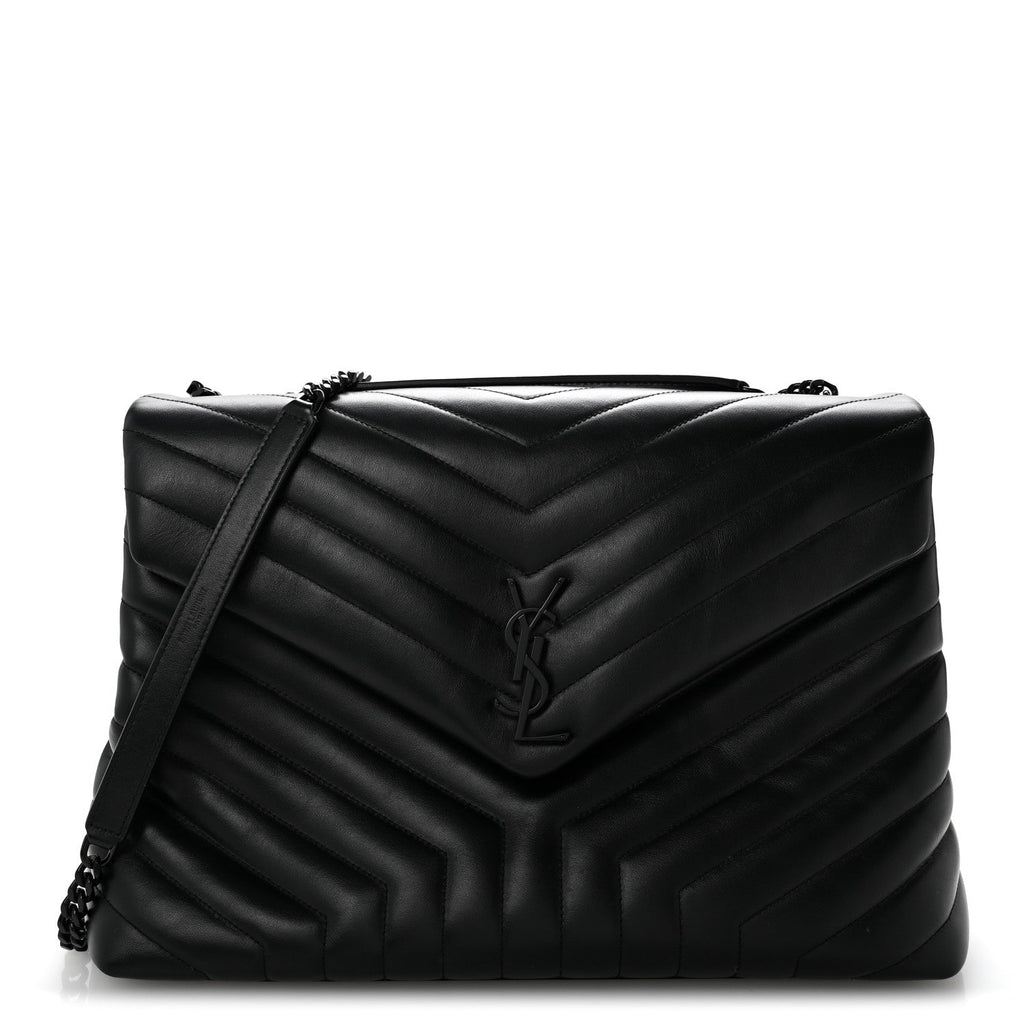 Calfskin Y Quilted Monogram Monochrome Large Loulou Chain Satchel Black