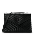 Calfskin Y Quilted Monogram Monochrome Large Loulou Chain Satchel Black