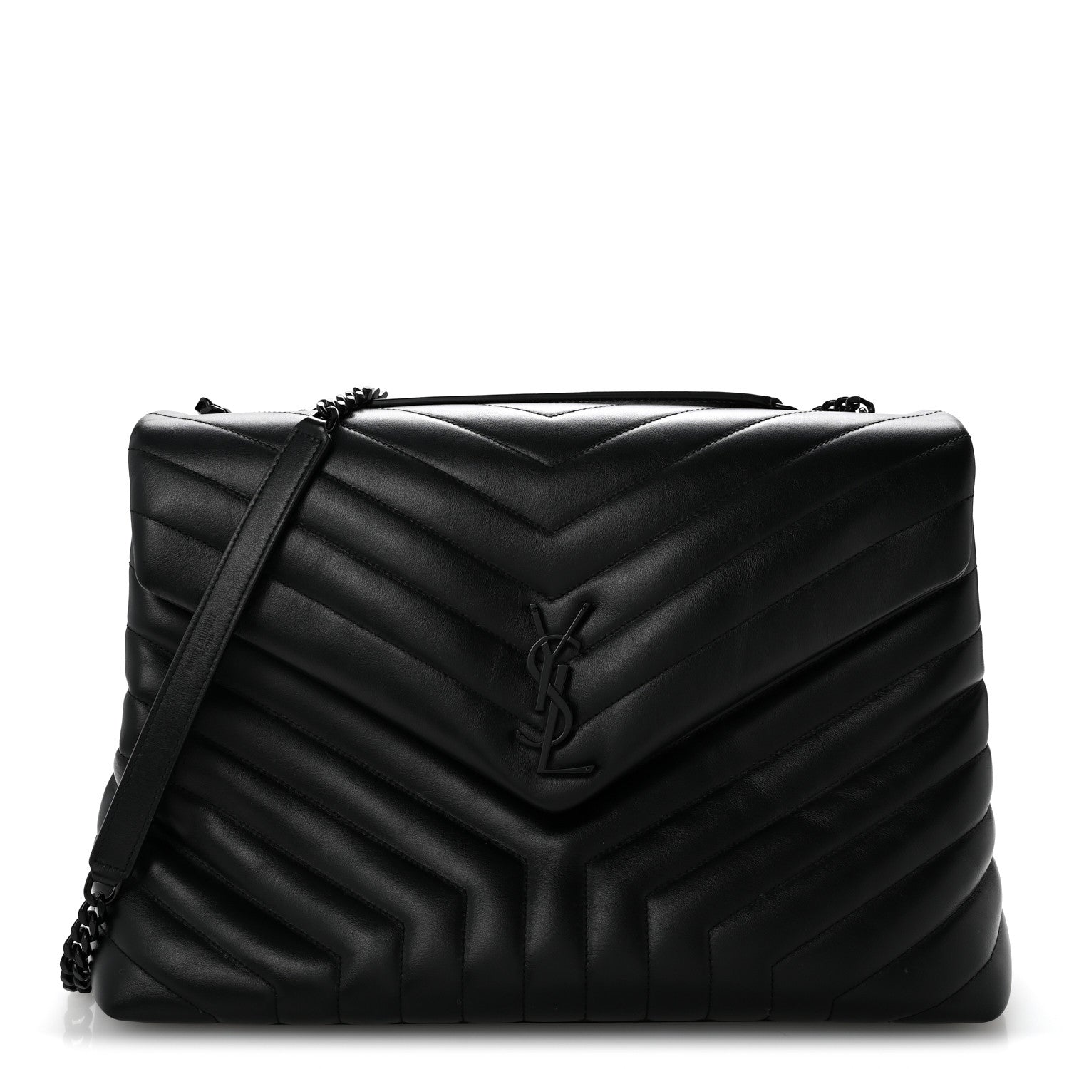 Calfskin Y Quilted Monogram Monochrome Large Loulou Chain Satchel Black