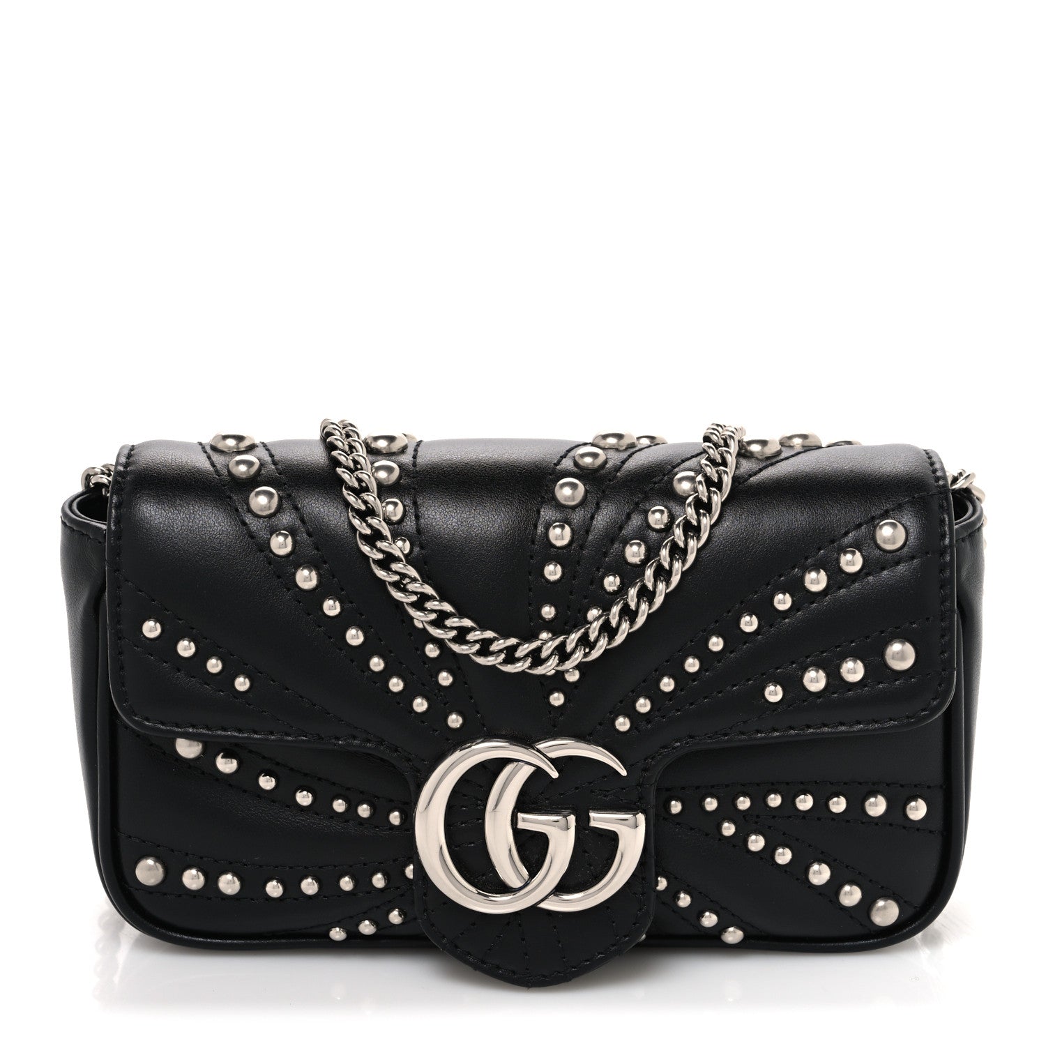 Calfskin Matelasse Studded Super Mini GG Marmont Shoulder Bag Black