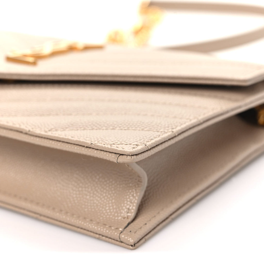 Grain De Poudre Matelasse Chevron Monogram Envelope Chain Wallet Dark Beige
