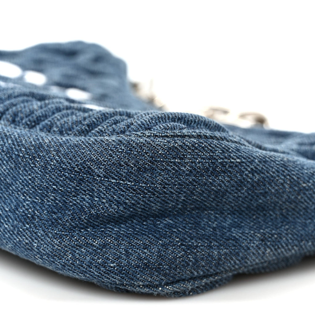 Denim Matelasse Shoulder Bag Blue White