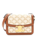 Calfskin Triomphe Canvas Teen Triomphe Bag White