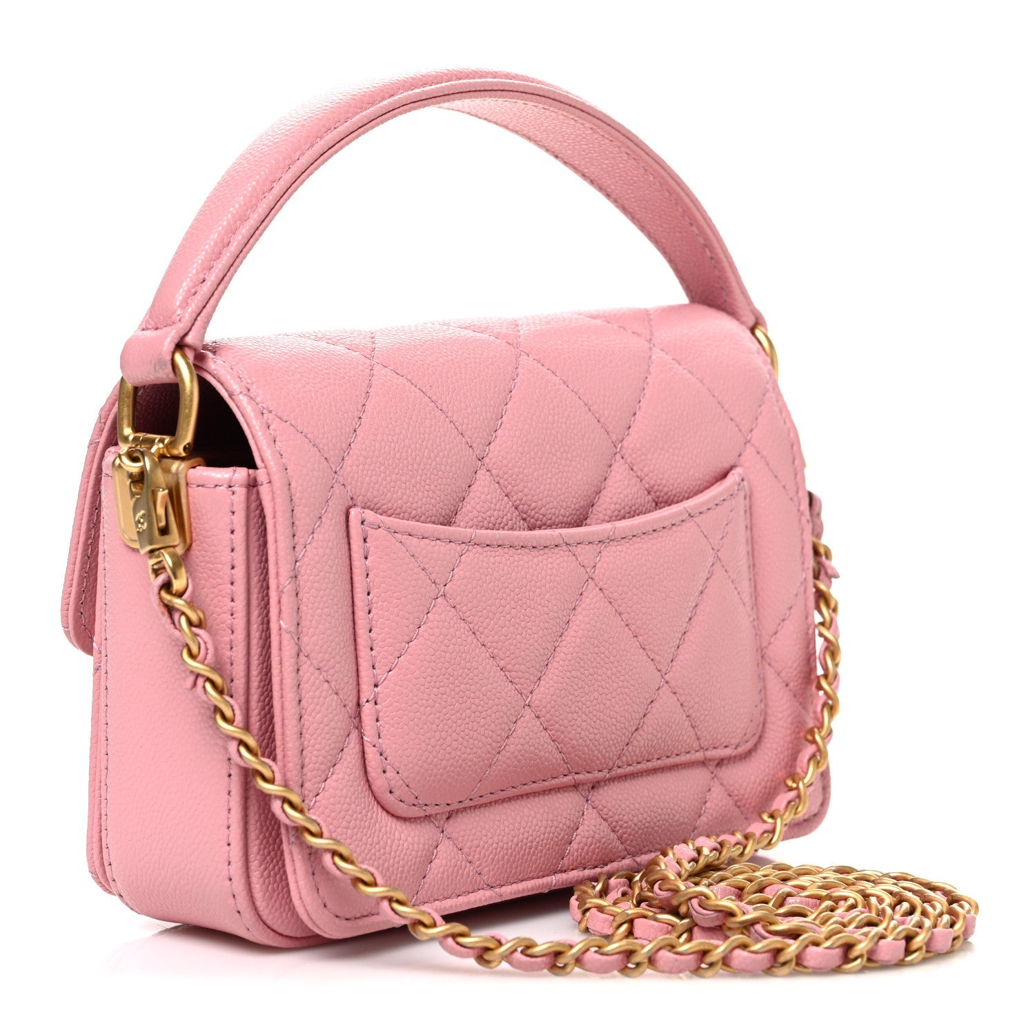 Shiny Caviar Quilted Mini Top Handle Flap Pink Pink