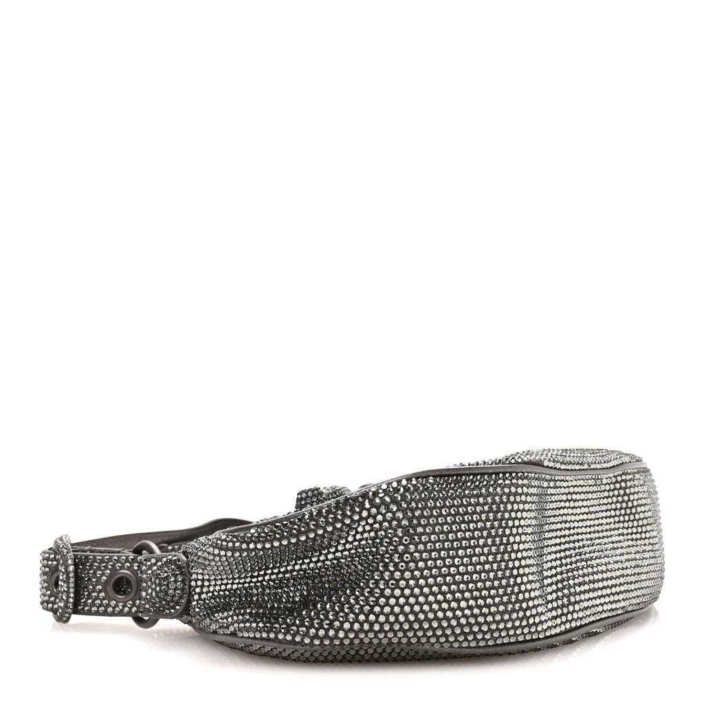 Rhinestone Encrusted Le Cagole Shoulder Bag XS Silver