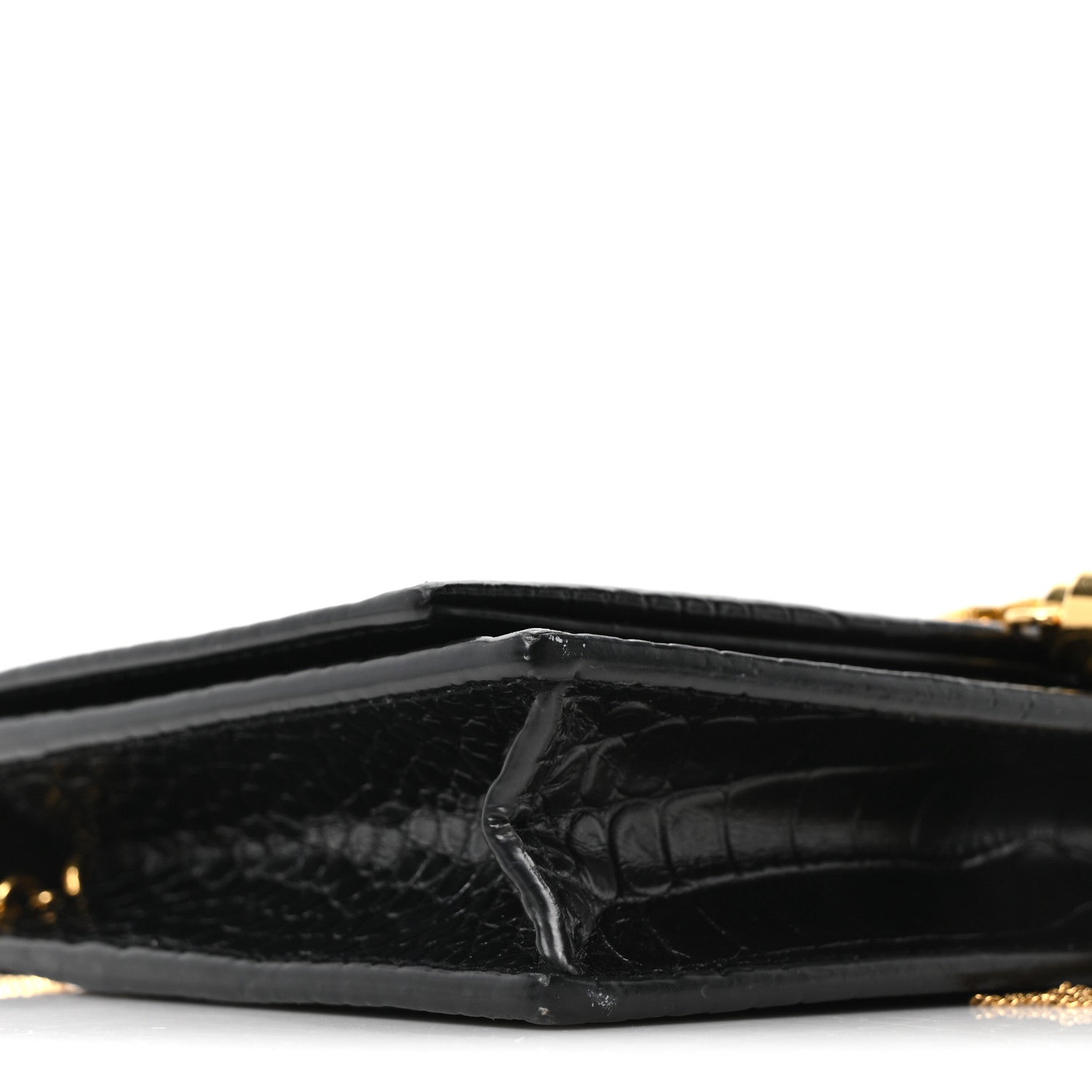 Calfskin Crocodile Embossed Kate Monogram Tassel Chain Wallet Black