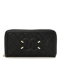 Caviar Quilted Filigree Zip Around Wallet Black