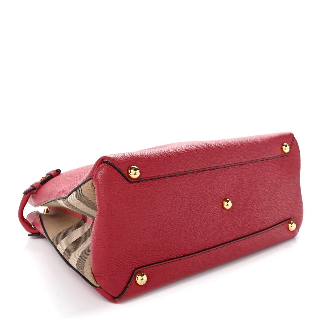 Grainy Calfskin House Check Medium Banner Tote Red