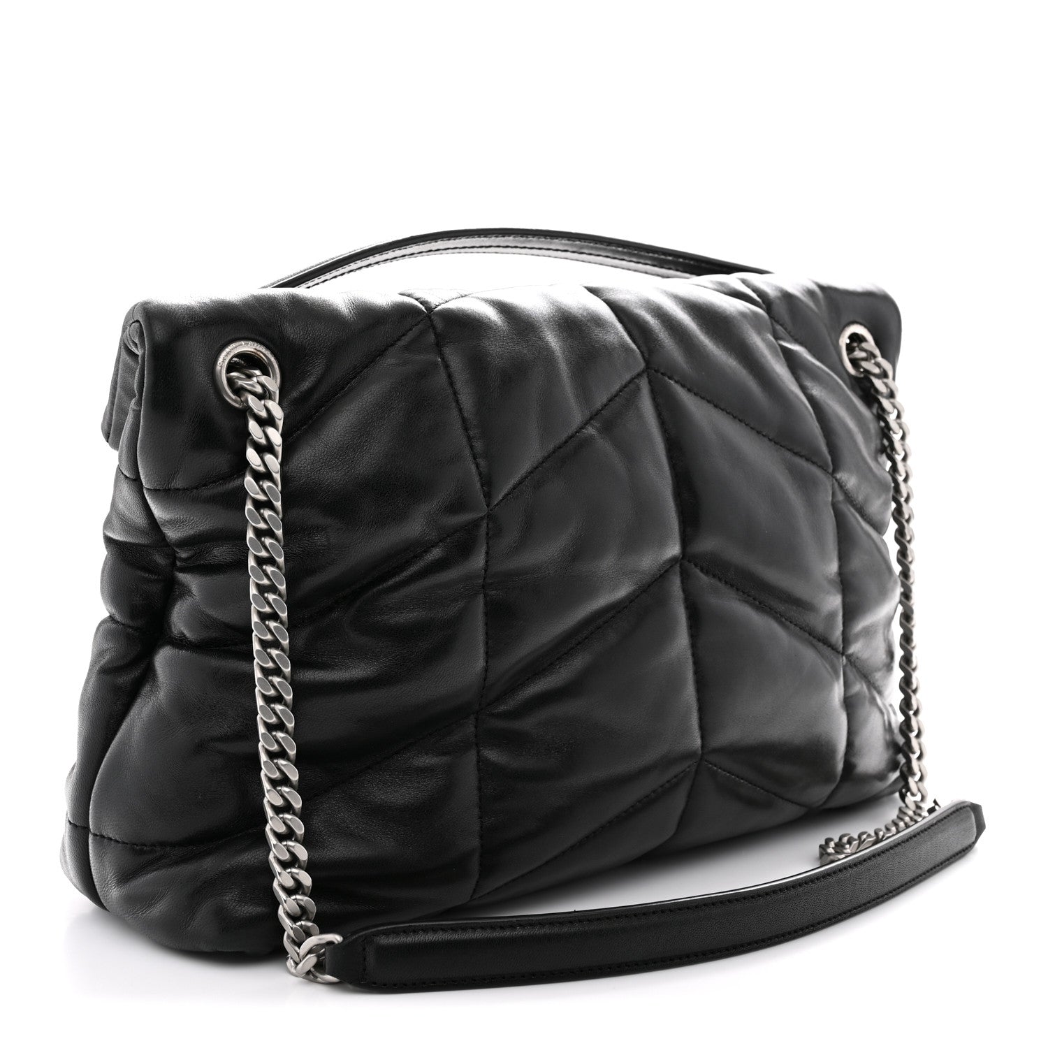 Lambskin Quilted Medium Loulou Puffer Monogram Chain Satchel Black