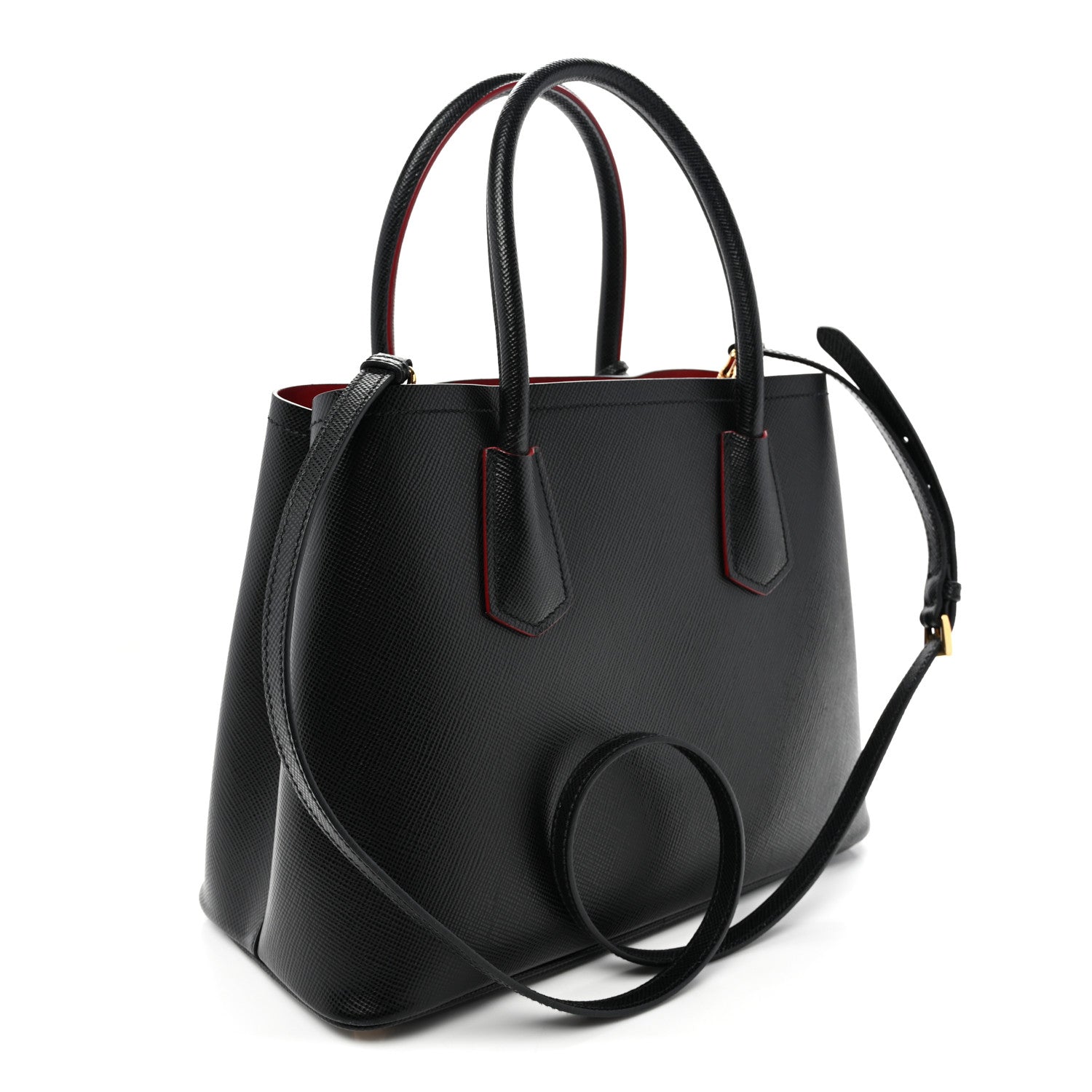 Saffiano Cuir Small Double Bag Black Fuoco