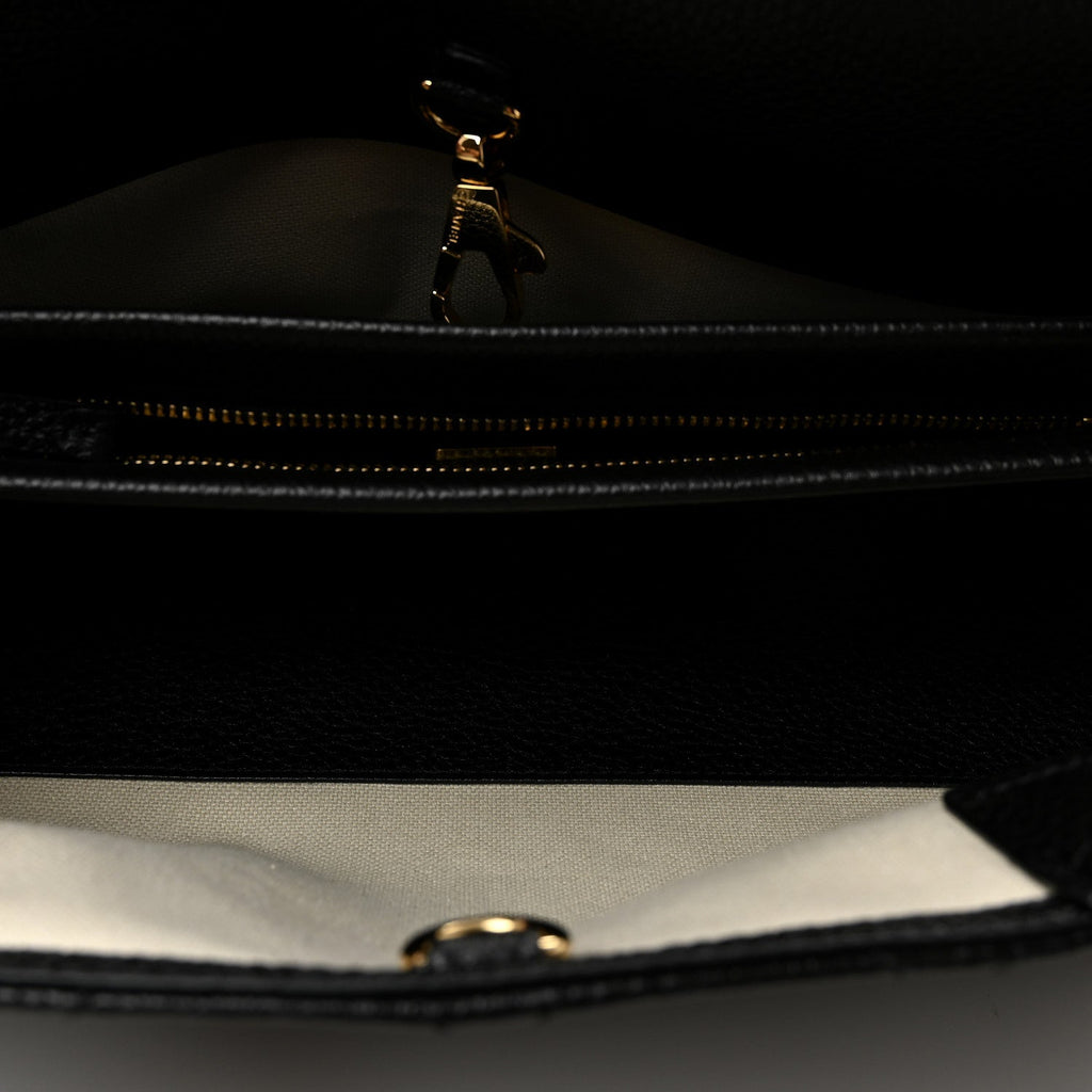 Grained Calfskin Stitched Urban Essentials Small Shopping Bag Black