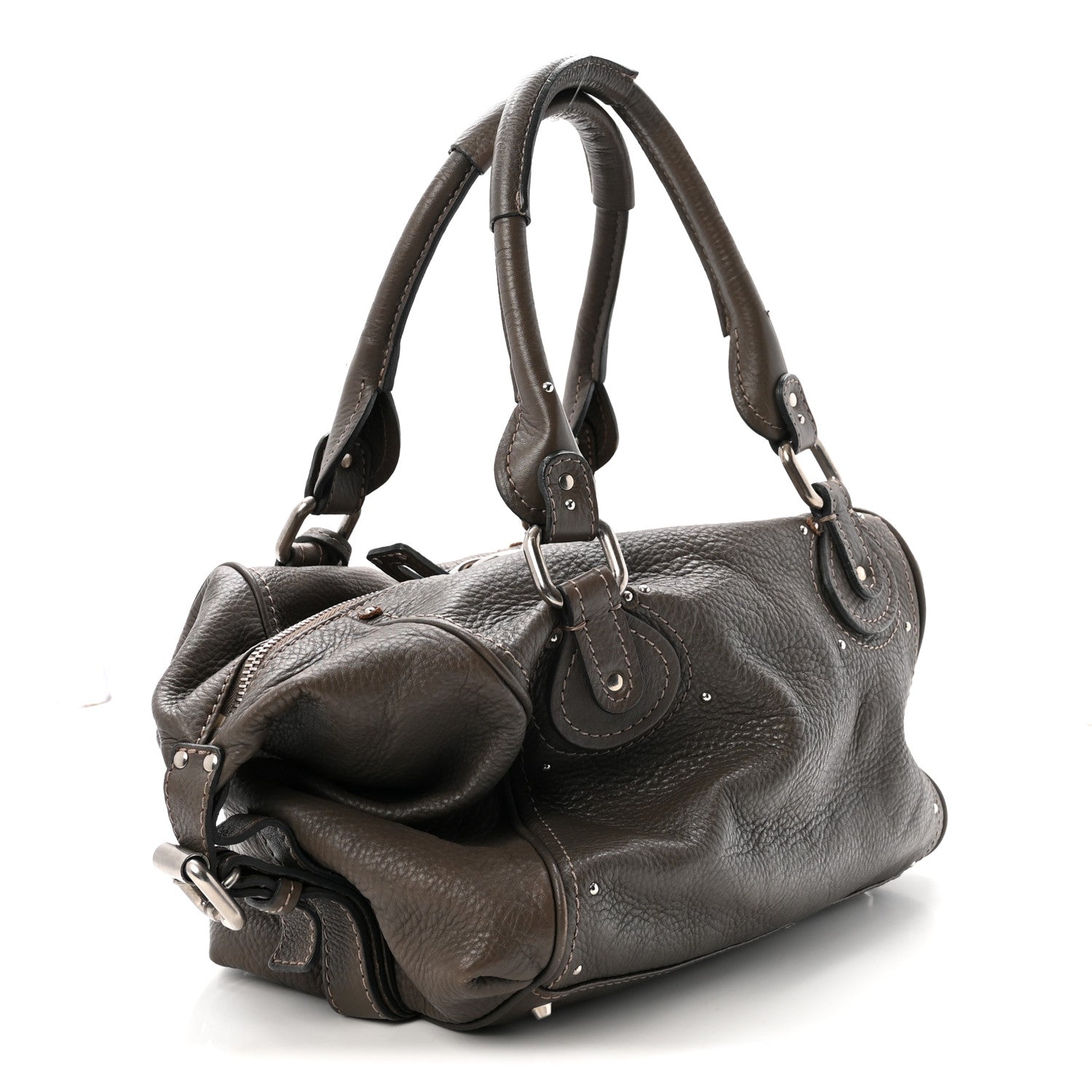 Calfskin Medium Paddington Satchel Gris Vert