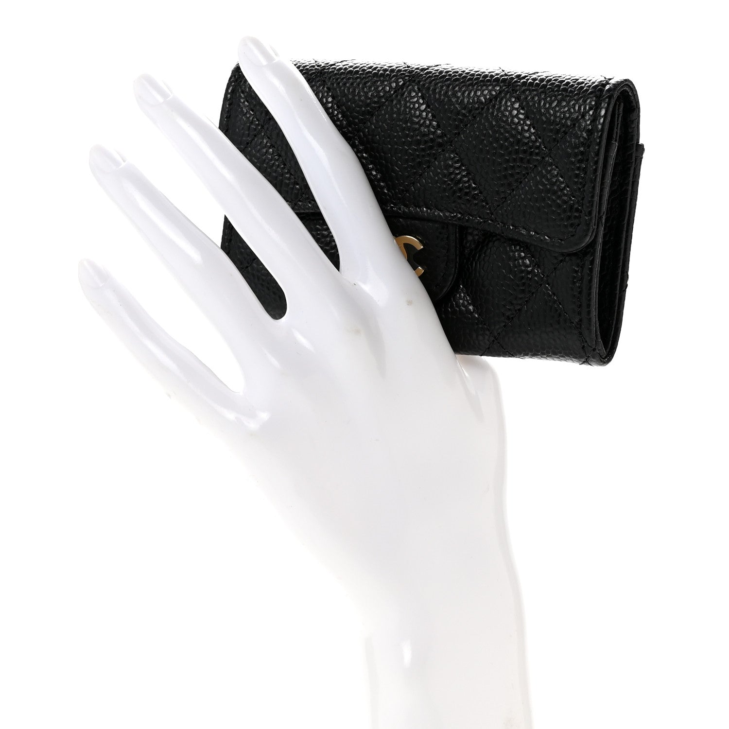 Caviar Quilted Flap Card Holder Wallet Black
