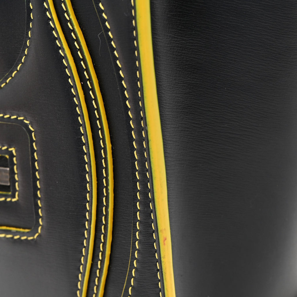 Satin Calfskin Nano Debossed Luggage Black Yellow