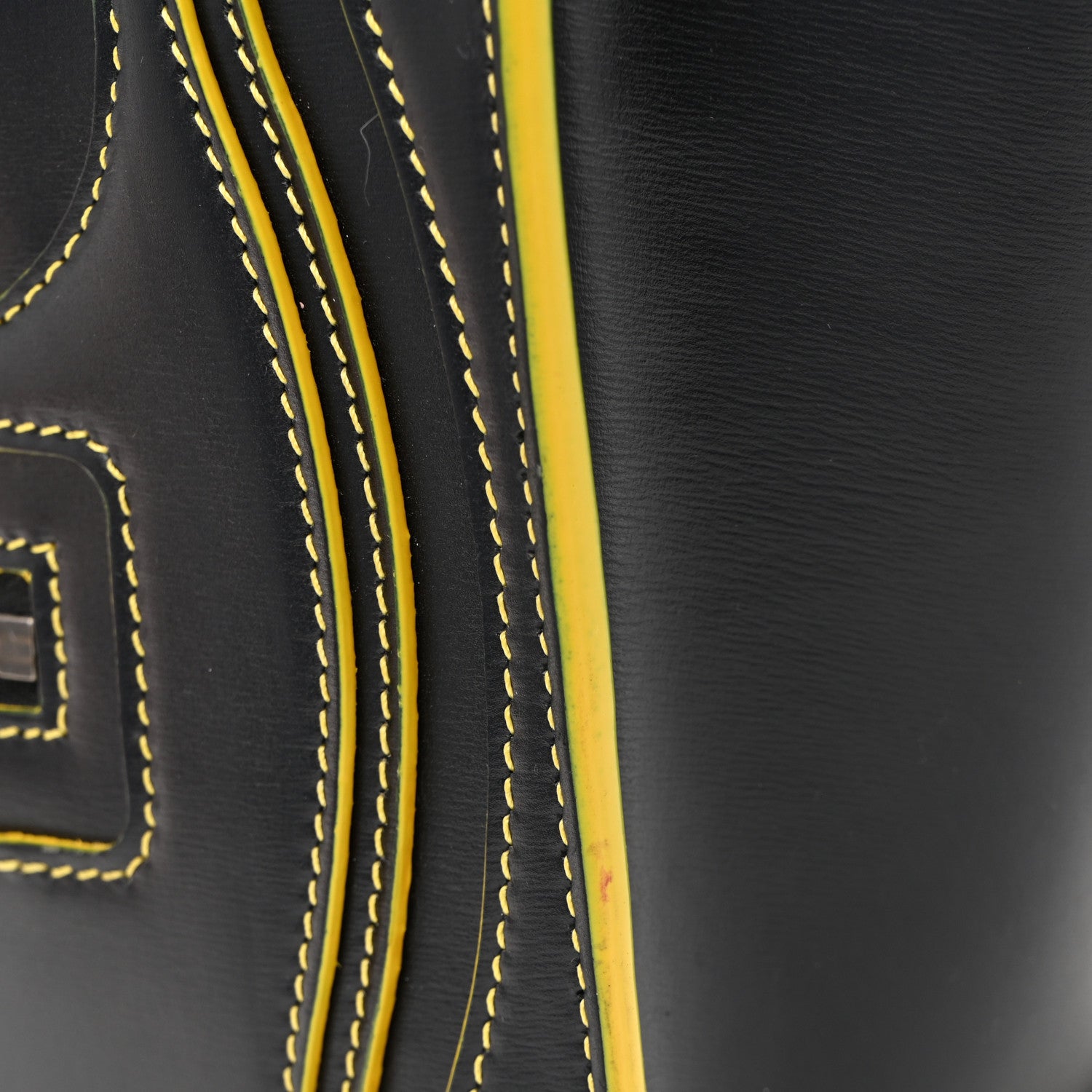 Satin Calfskin Nano Debossed Luggage Black Yellow