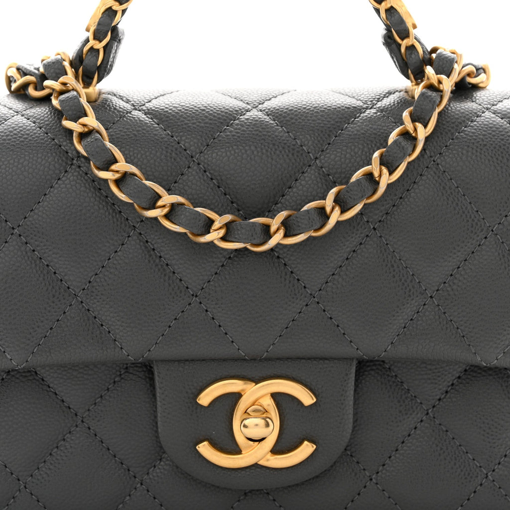 Caviar Quilted Mini Handy CC Flap Grey