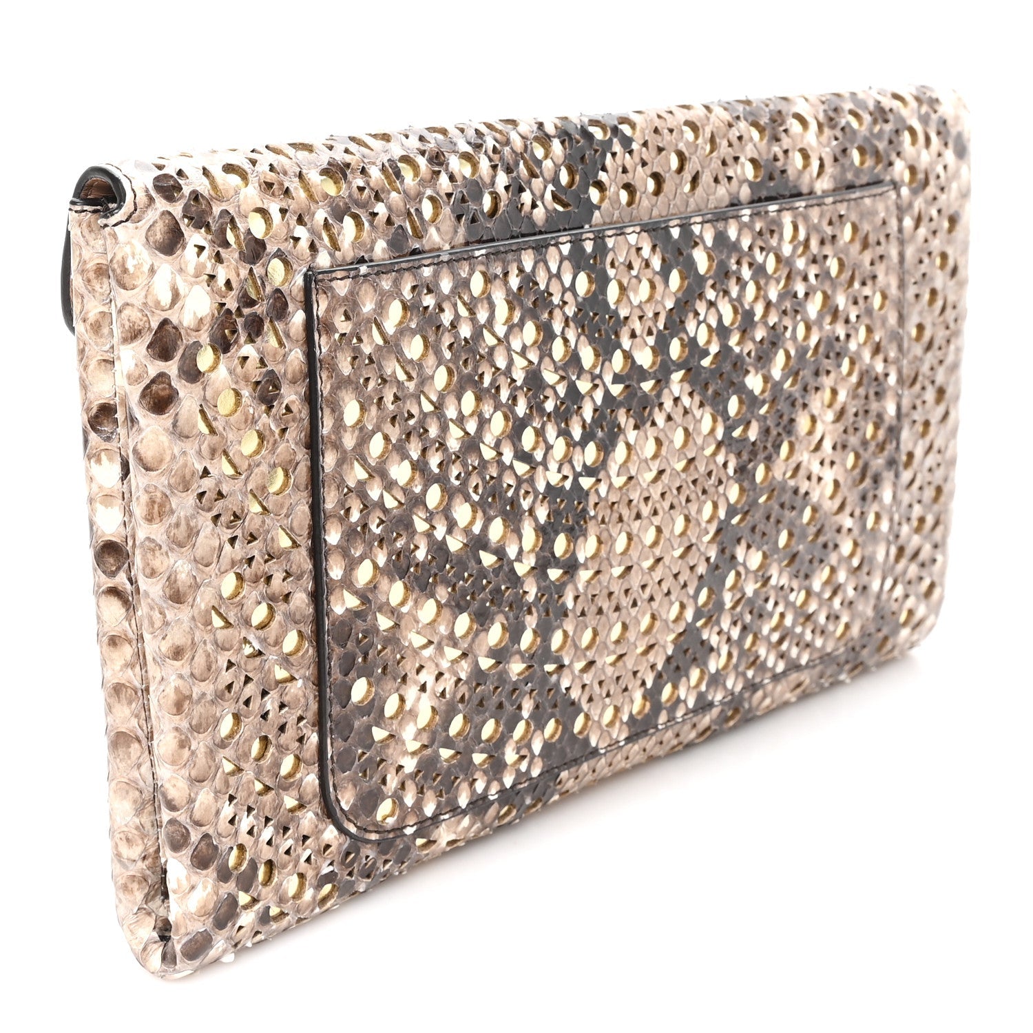 Snakeskin Laser Cut Envelope Clutch Beige Gold