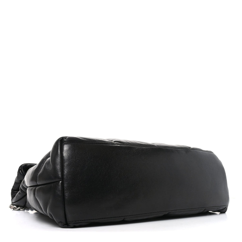 Lambskin Quilted Medium Loulou Puffer Monogram Chain Satchel Black
