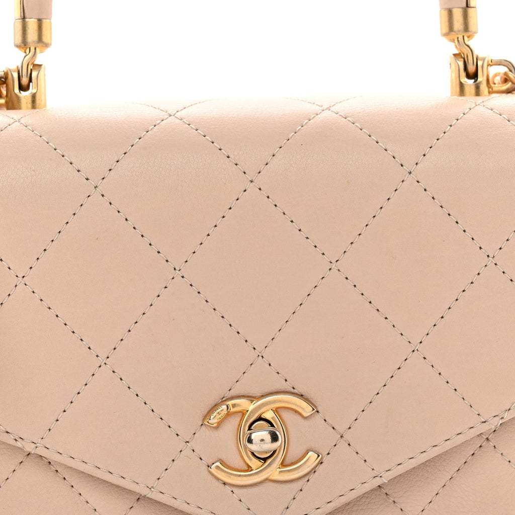Lambskin Quilted Small Trendy Spirit Top Handle Bag Beige