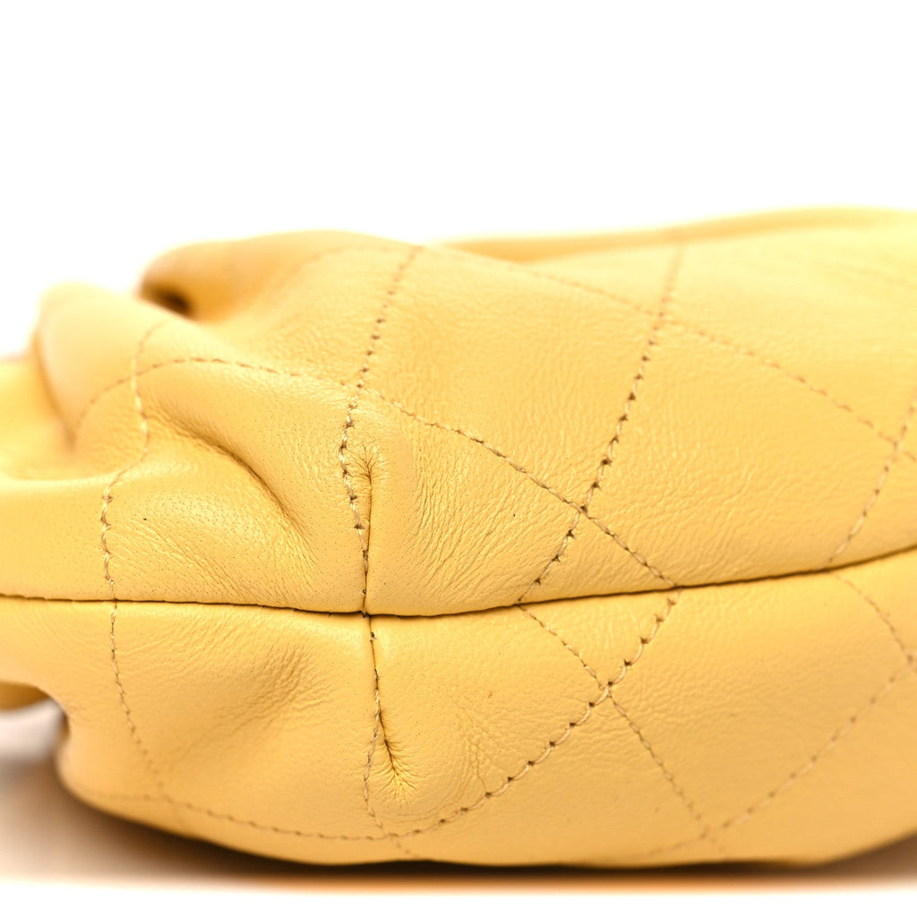 Lambskin Plexiglass Tortoise Shell Quilted Mini Pouch Yellow