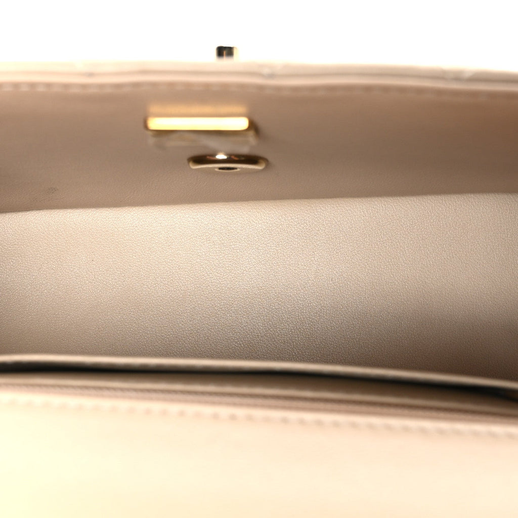 Lambskin Quilted Mini Top Handle Rectangular Flap Beige