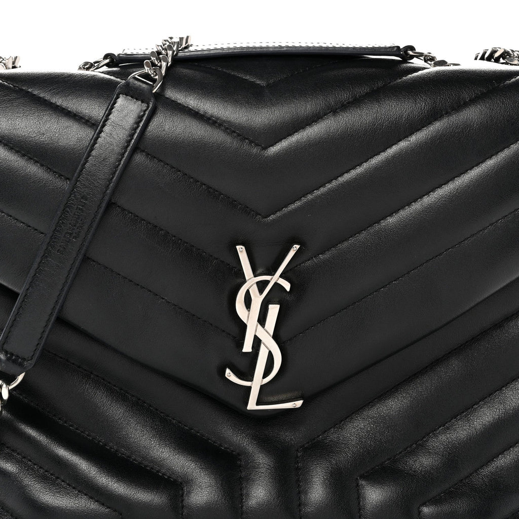 Calfskin Y Quilted Monogram Medium Loulou Chain Satchel Black