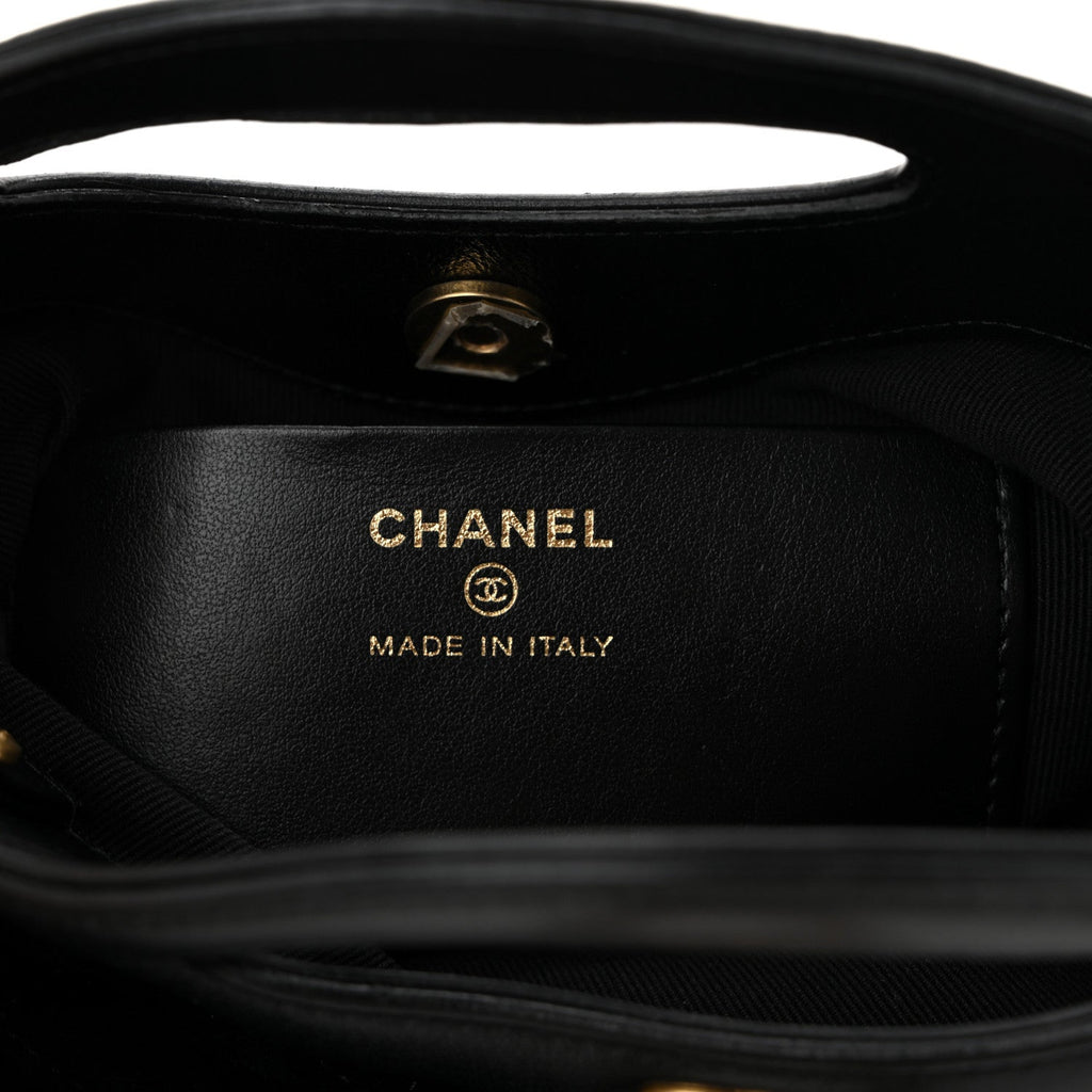 Suede Shiny Crumpled Calfskin Quilted Nano 31 Shopping Bag Black
