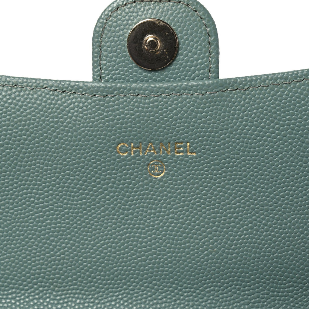 Caviar Quilted Phone Holder Wallet on Removable Chain Light Blue