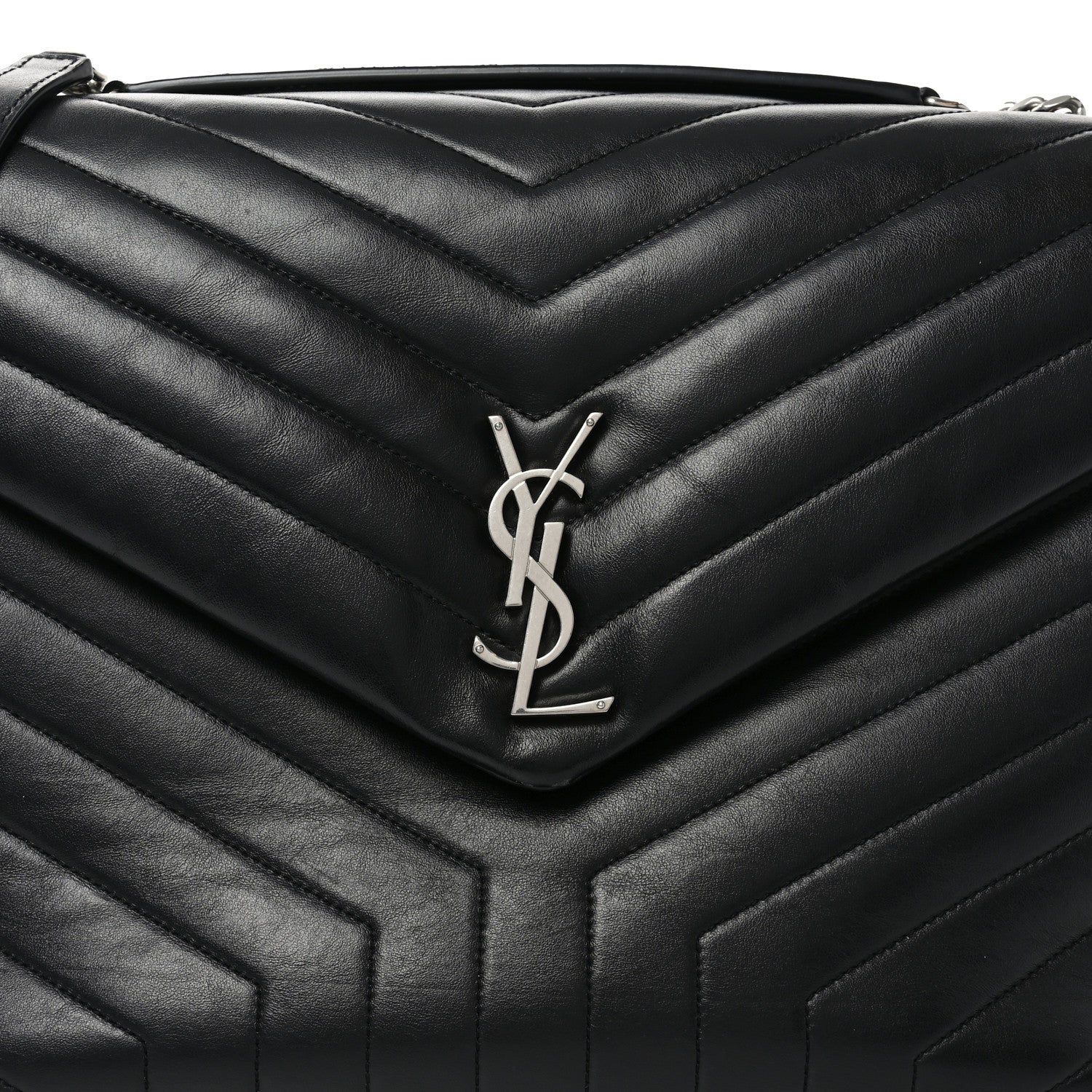 Calfskin Y Quilted Monogram Large Loulou Chain Satchel Black