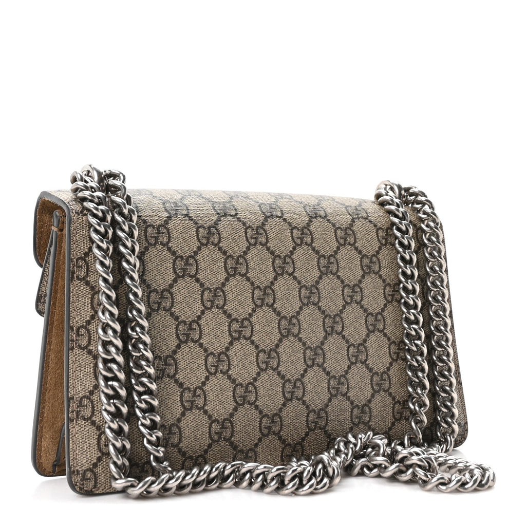 GG Supreme Monogram Suede Crystal Small Dionysus Shoulder Bag Beige Ebony Taupe