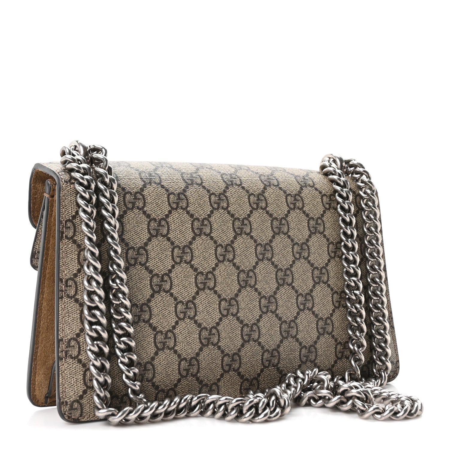GG Supreme Monogram Suede Crystal Small Dionysus Shoulder Bag Beige Ebony Taupe