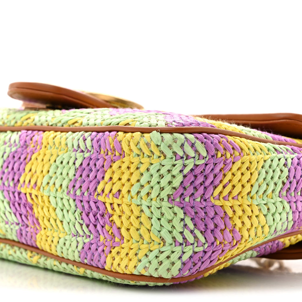 Calfskin Raffia Woven Small GG Marmont Shoulder Bag Multicolor