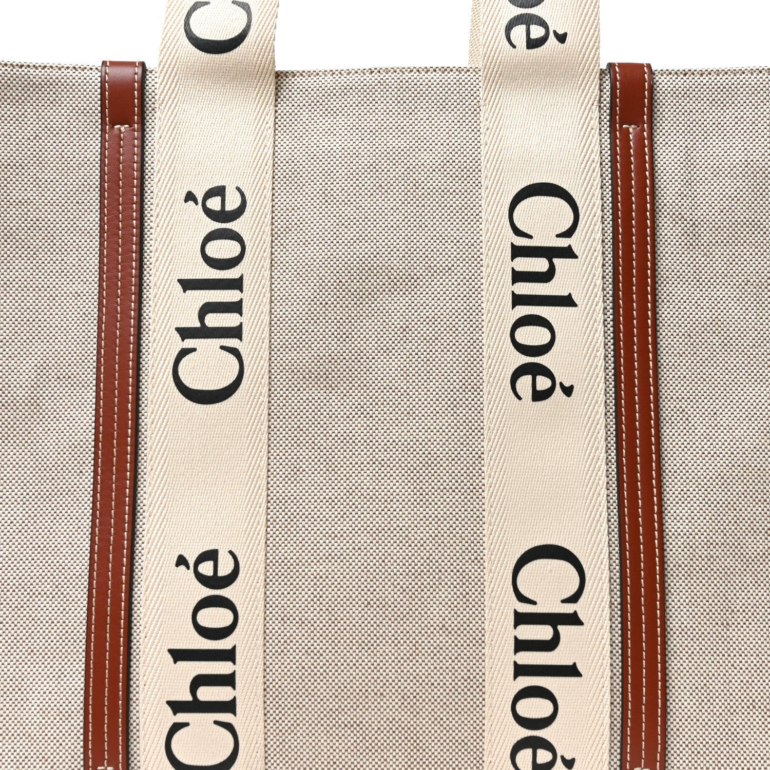 Cotton Calfskin Large Woody Ribbon Tote White Brown