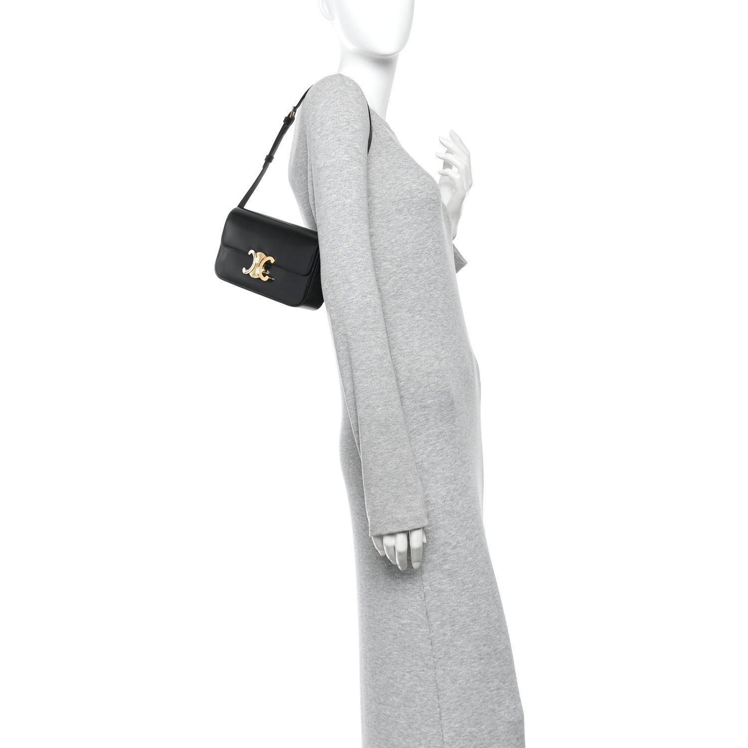 Shiny Calfskin Triomphe Shoulder Bag Black