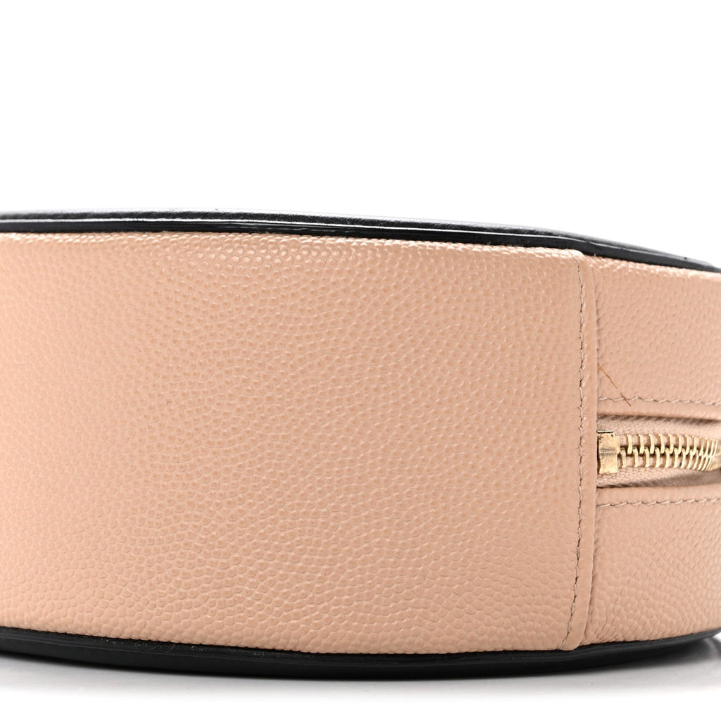 Caviar Quilted Round Filigree Crossbody Beige Black